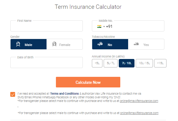 Term Plan Calculator Max Life Insurance