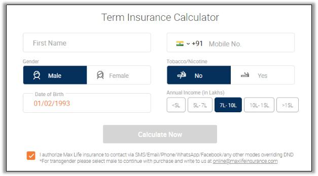 Max Life Insurance Calculator